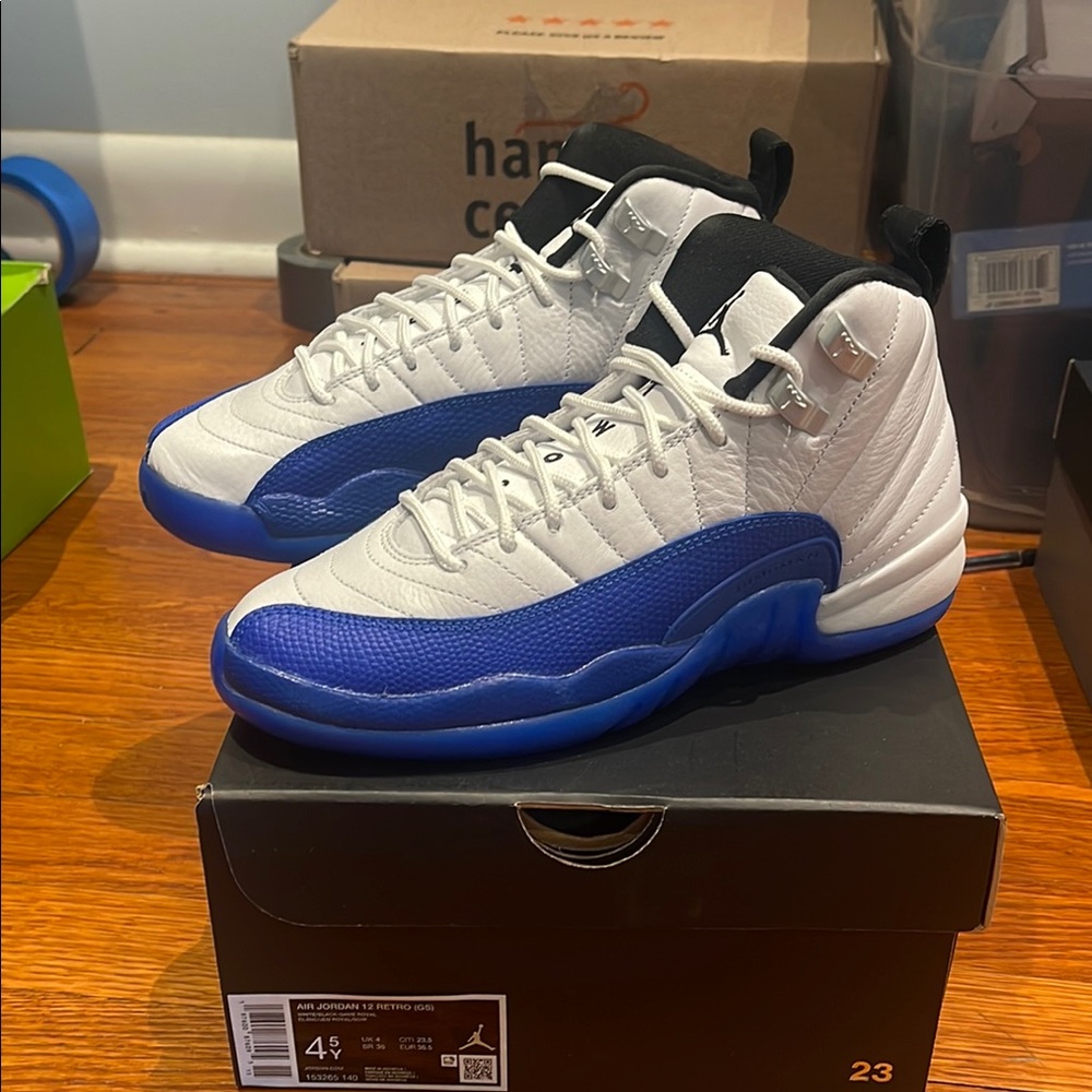 White and Blue High-Top Sneakers